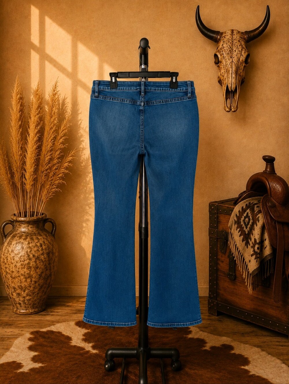 Vintage, Rock & Roll Cowgirl Bootcut Bareback Western Jeans, Modern Sizing 32x36